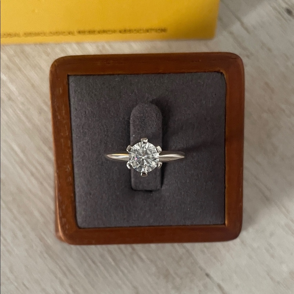 Moissanite White Gold Plated  Ring - Size 6